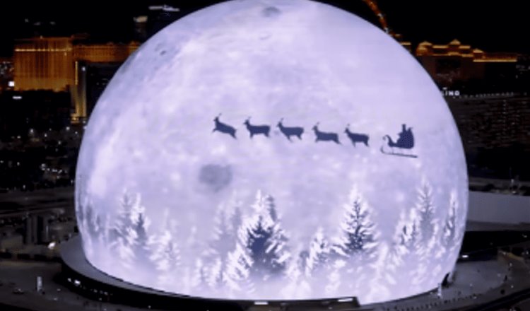 Celebran Navidad en Las Vegas proyectando paso de Santa Claus en esfera gigante