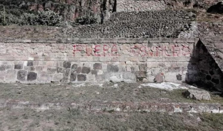 Realizan actos vandálicos en la zona arqueológica de Huapalcalco, Hidalgo