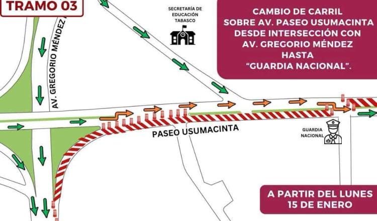 Anuncia Centro cambio de sentido en Usumacinta a partir del 15 de enero