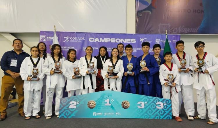 Tabasqueños logran medalla de oro y tres de bronce en Campeonato Nacional de Taekwondo en Mérida