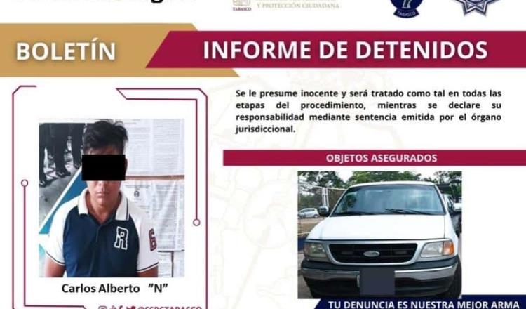 Asegura SSPC a sujeto por robo de vehículo en Centro