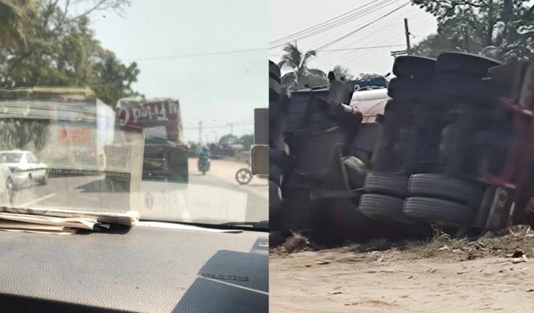 Vuelca pipa en la Cárdenas-Villahermosa; no se reportan heridos