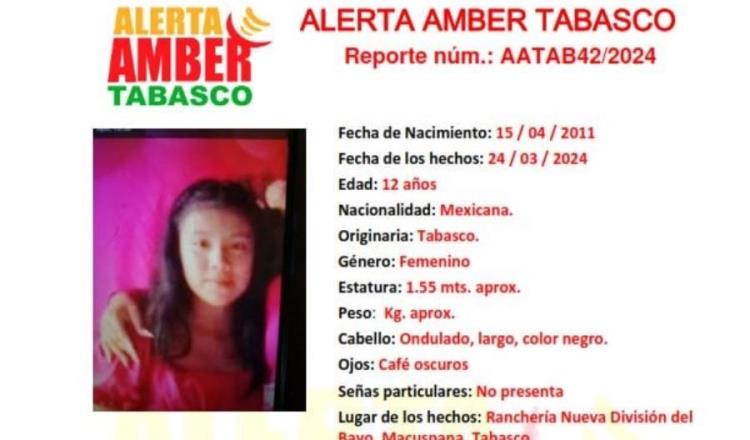 Buscan a Eloisa, de 12 años, desaparecida en Macuspana