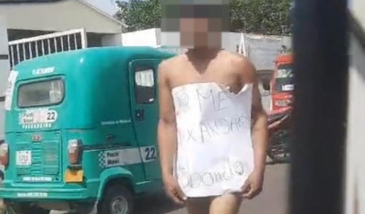 En Cunduacán, castigan a presuntos ladrones y los obligan a caminar desnudos