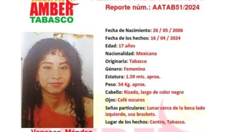Buscan a Vanessa Méndez Pérez, menor desaparecida en Centro