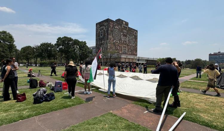 Montan campamento frente a rectoría de UNAM en solidaridad con Palestina 