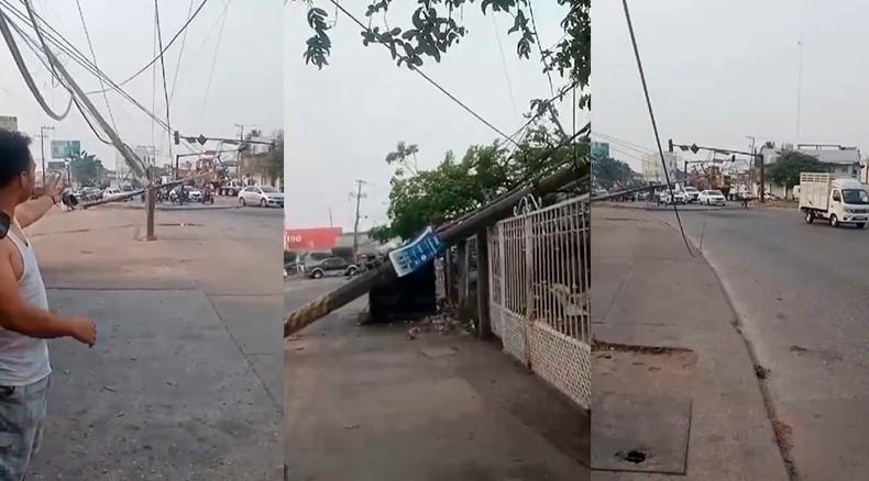 Tractocamión derriba 10 postes en Periférico y provoca caos en la zona