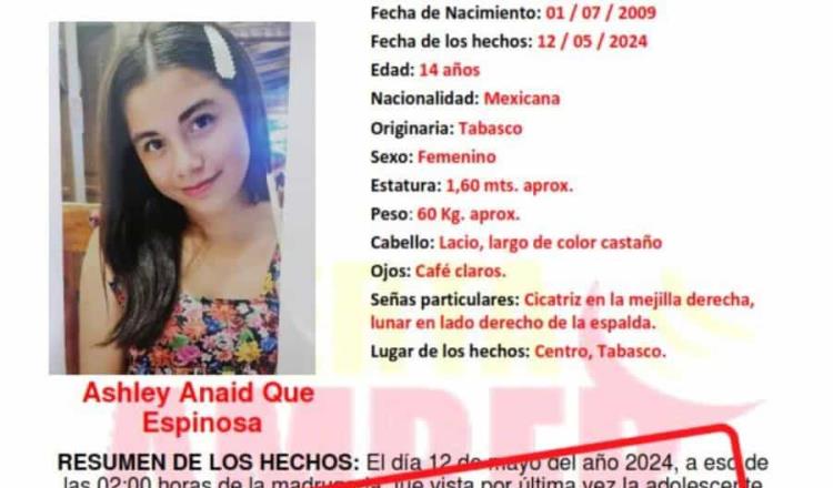 Localizan a la menor Ashley Anaid desaparecida en Centro