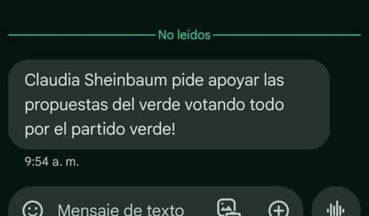 Reportan envío masivo de mensajes en los que supuestamente Sheinbaum llama a votar ´6 de 6´ por PVEM