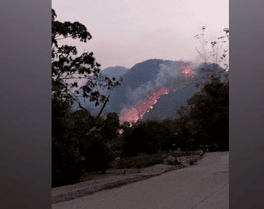 Incendio consume cerro en el ejido Agua Blanca, Tacotalpa