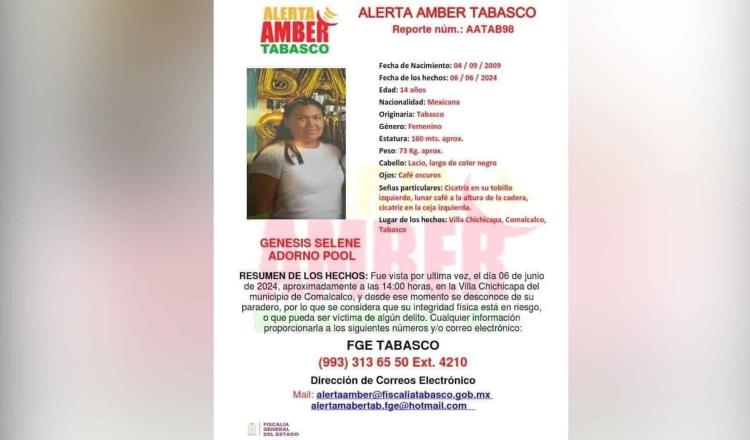 Buscan a adolescente de 14 años reportada desaparecida en Comalcalco