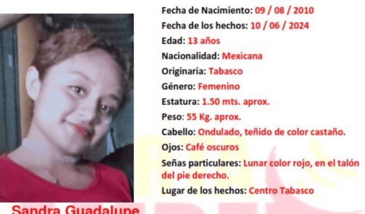 Buscan a menor Sandra Guadalupe Ezcalante Cruz desaparecida en Centro