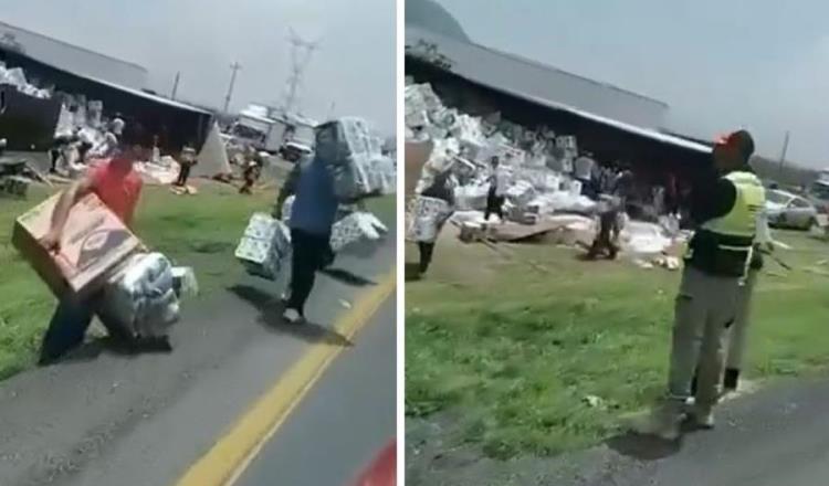 Rapiñan tráiler volcado en la Monterrey – Saltillo, transportaba papel higiénico