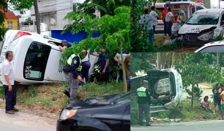 Taxista pierde el control y vuelca en la Av. Luis Donaldo Colosio