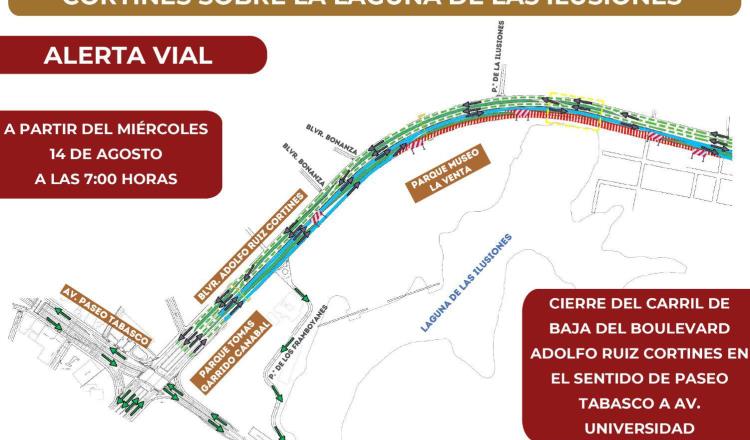 Cerrarán carril de baja en Ruiz Cortines frente a La Venta, por rescate de puentes 