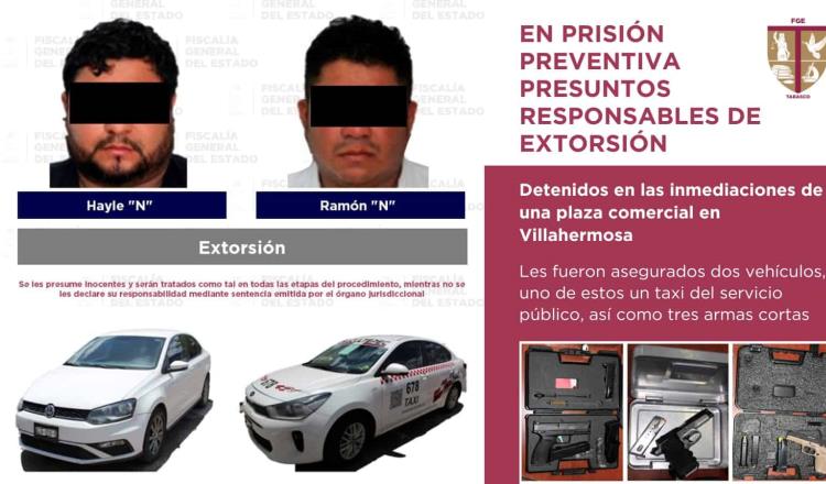 Dictan prisión preventiva a presuntos extorsionadores de Centro