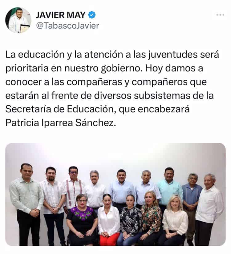 Nombra May gabinete de Educación; Evaristo Hernández va al Cobatab