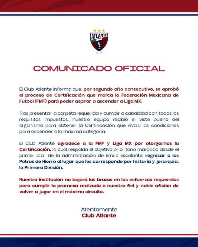 Atlante y Leones Negros de la UDG obtienen certificación y aspiran a ascender a Liga Mx