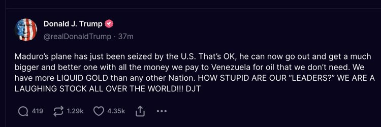 "¡Qué estúpidos son nuestros líderes!" dice Trump tras confiscación de avión a Maduro