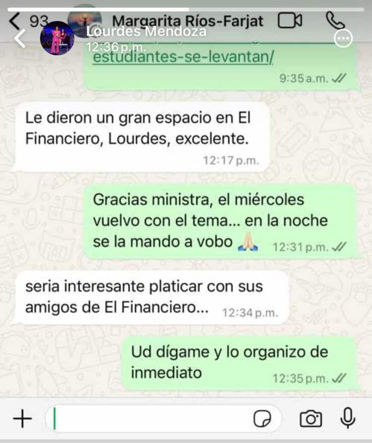 Lamento el descuido ajeno: Ministra Ríos Farjat tras filtración de conversación con periodista