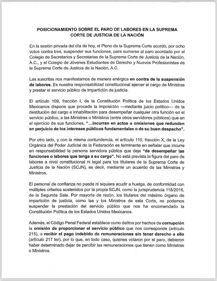 Ministras afines a AMLO sugieren juicio político contra ministros por paro laboral