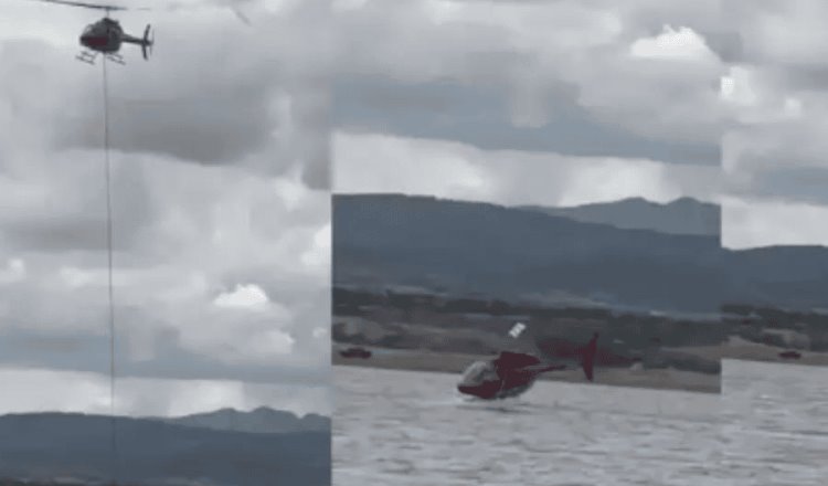 Se desploma helicóptero en presa de Chihuahua; tripulantes fueron rescatados con vida