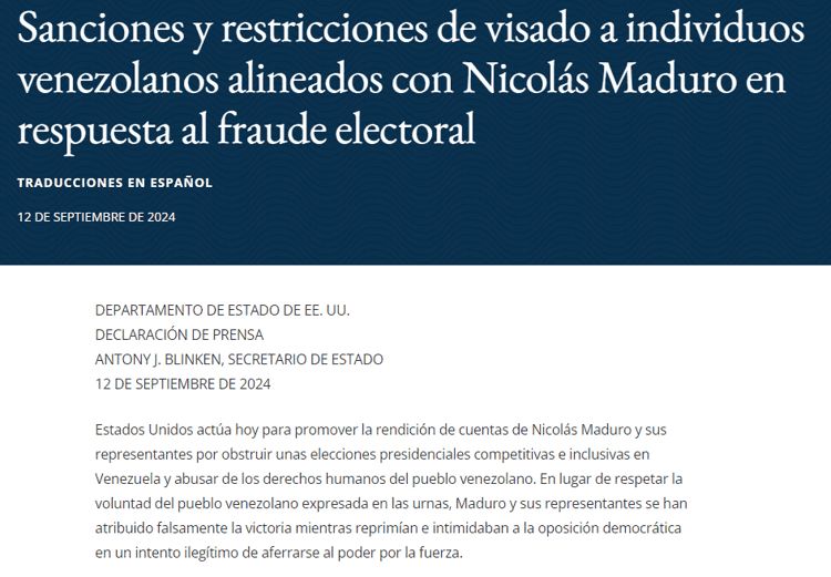 Sanciona EE.UU. a 16 funcionarios de Maduro, entre ellos integrantes del Consejo Electoral y Tribunal Supremo