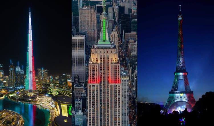 Edificios del mundo se iluminan con los colores de la bandera de México