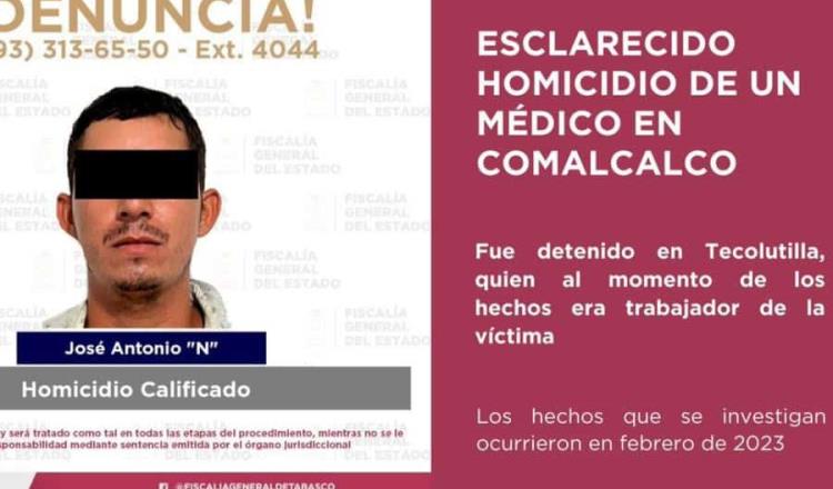 Detienen en Comalcalco a presunto asesino de médico en 2023