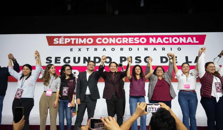 Luisa Alcalde, presidenta de Morena y Andy López, secretario de Organización