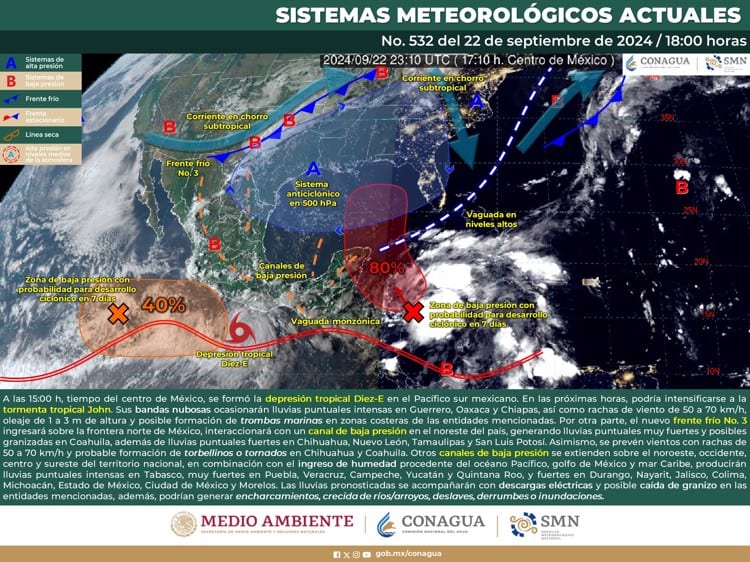 Prevé Conagua lluvias fuertes con puntuales intensas para Tabasco