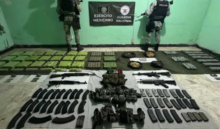 Sedena y Guardia Nacional aseguran arsenal del CJNG en Buenavista, Michoacán