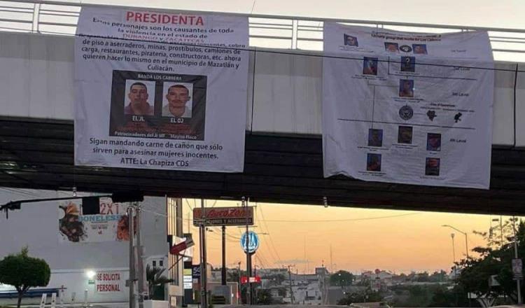 Amanece Culiacán con mantas dirigidas a la presidenta Claudia Sheinbaum