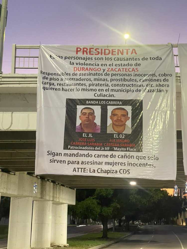 Amanece Culiacán con mantas dirigidas a la presidenta Claudia Sheinbaum