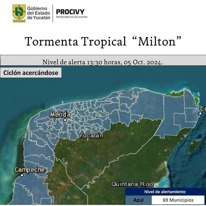 Declaran Alerta Azul en Yucatán por efectos de la tormenta tropical "Milton"