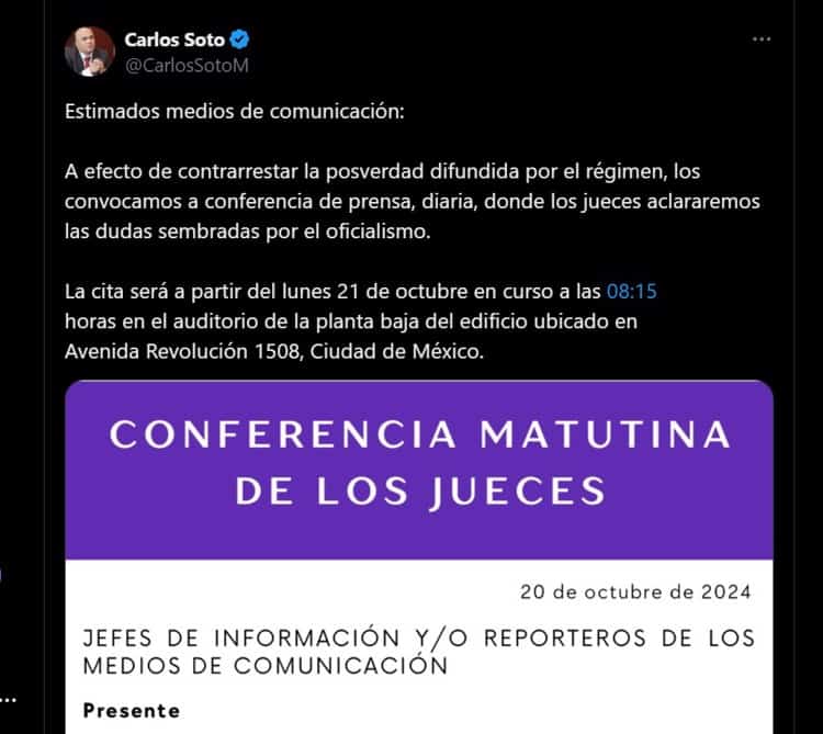 Jueces y magistrados tendrán su propia conferencia matutina diaria, anuncian