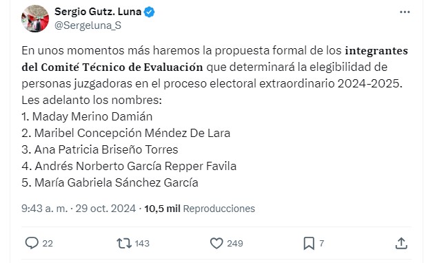 Maday Merino integra comité que definirá candidaturas de elección de jueces y ministros