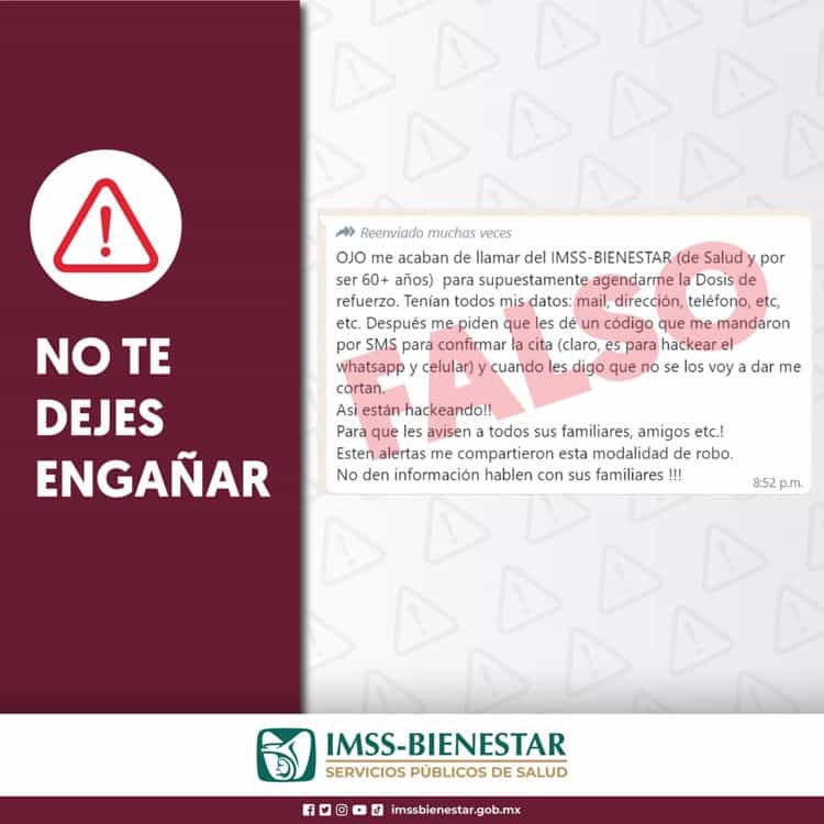 Alerta IMSS Bienestar a derechohabientes sobre estafas telefónicas a nombre de la institución