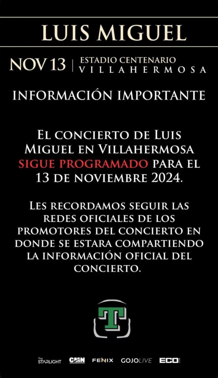 Sigue en pie concierto de Luis Miguel en Villahermosa: Olmecas Tabasco