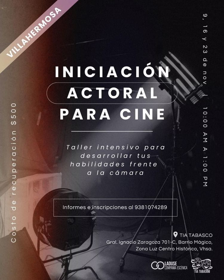 ¡Luces, cámara, acción! Invitan a taller de actuación para cine en Villahermosa