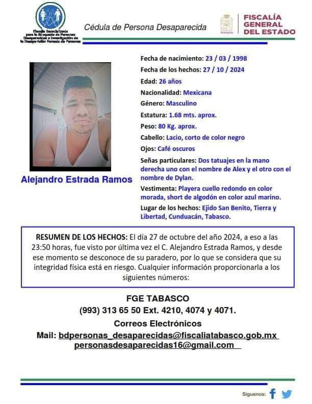 Una semana cumplen desaparecidos dos jóvenes en Cunduacán