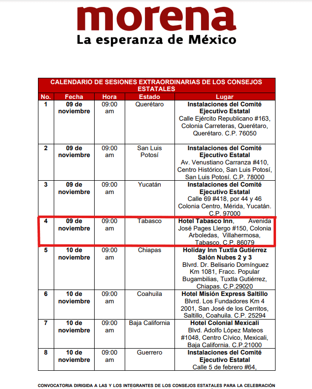 Morena Tabasco renovará su dirigencia estatal el sábado 9 de noviembre; Jesús Selván se perfila