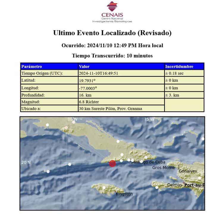 Sacuden a Cuba dos sismos de magnitud 6 y 6.8