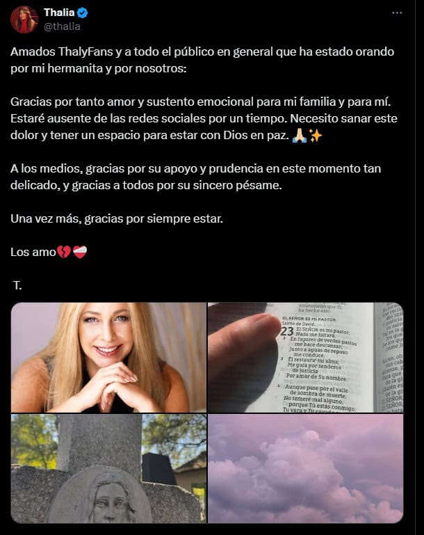 Thalía anuncia retiro temporal de redes sociales