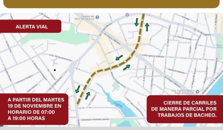 Anuncia Centro bacheo en avenida Mina este martes