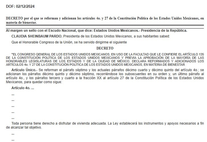 Publican en DOF reformas de pensiones, vivienda y protección animal