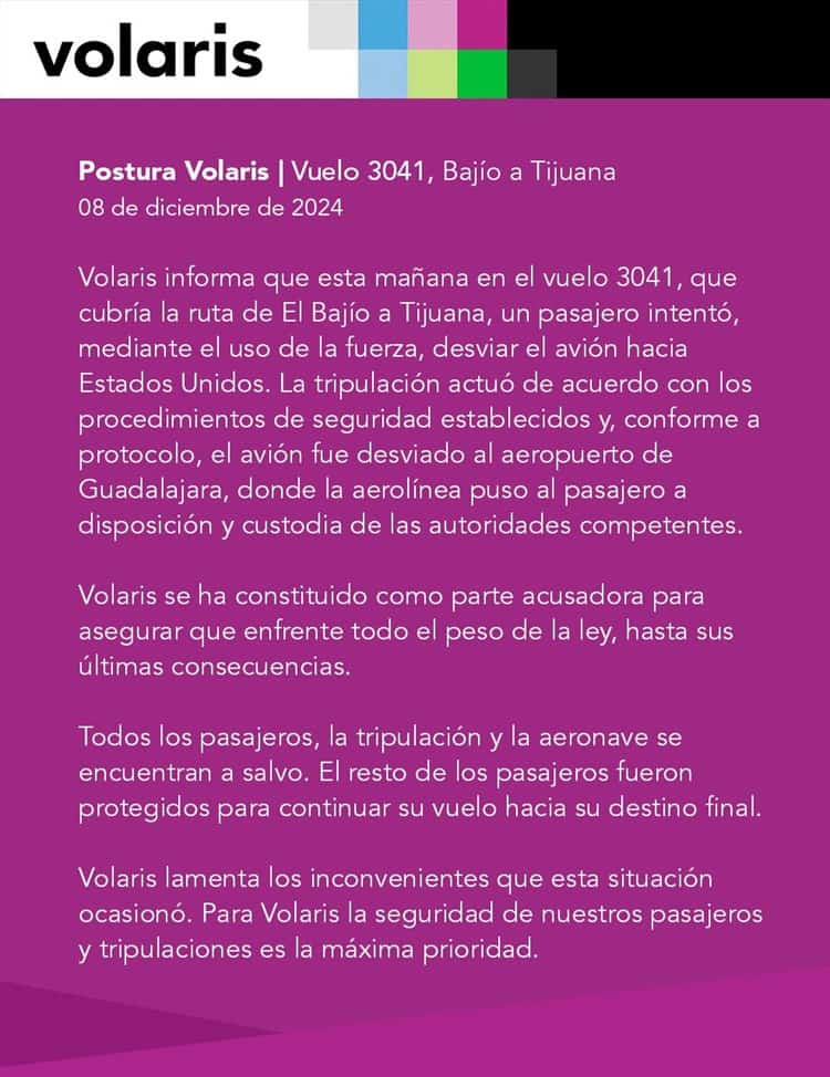 Intenta desviar vuelo de Volaris a EE. UU.; lo detienen en Guadalajara