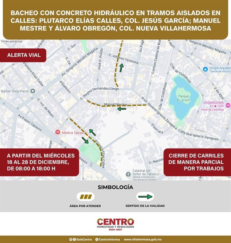 Anuncia Centro jornadas de bacheo en colonias Jesús García y Nueva Villahermosa