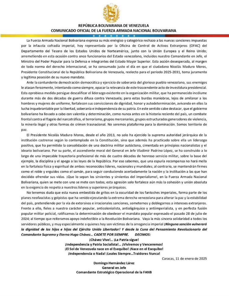 Fuerzas Armadas de Venezuela califican como "espuria" la recompensa para capturar a Maduro