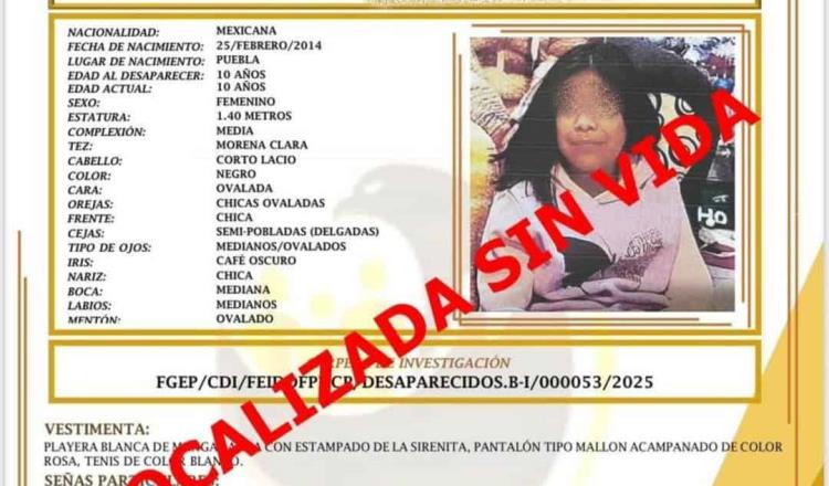 Localizan cuerpo de Génesis, niña de 10 años reportada como desaparecida en Puebla